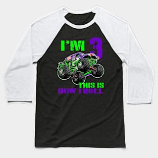 Monster Trucks Are My Jam 3Rd Birthday Boy 3 Years Old Baseball T-Shirt